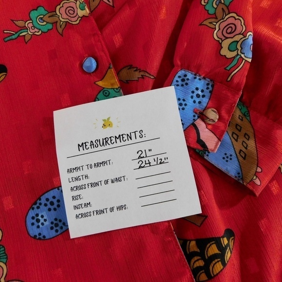 Vintage DVF DIANE VON FURSETNBERG Red Lady Art Deco Button Down Top Blouse Small - Picture 12 of 12